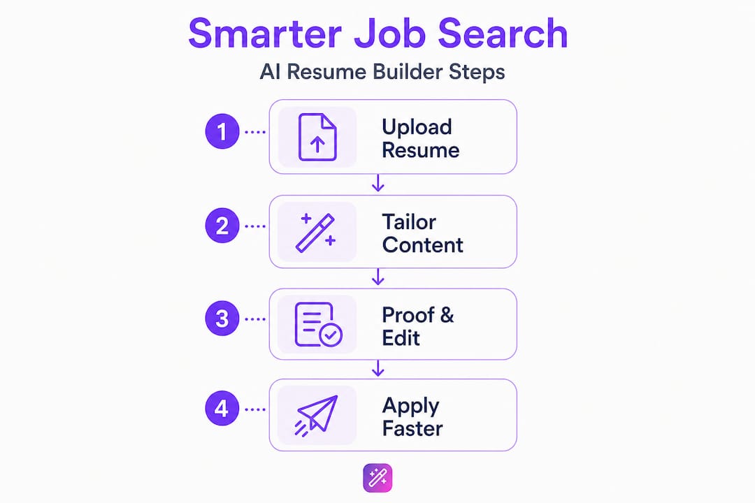 Vertical infographic of AI resume builder job search steps