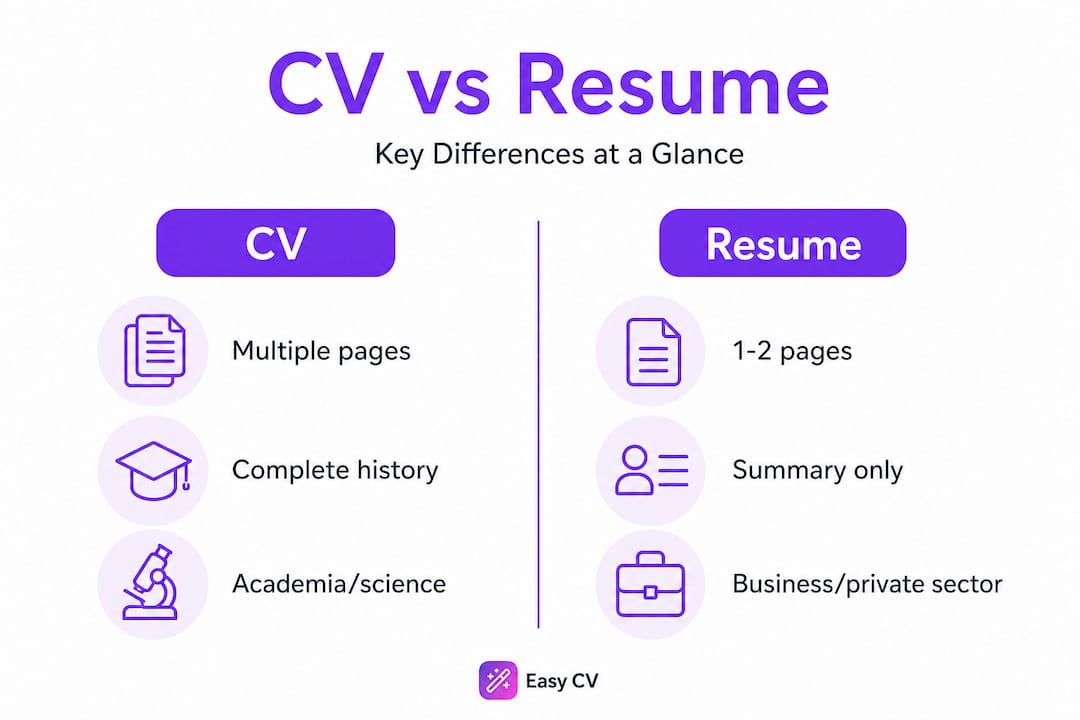 Infographic comparing CV and resume features