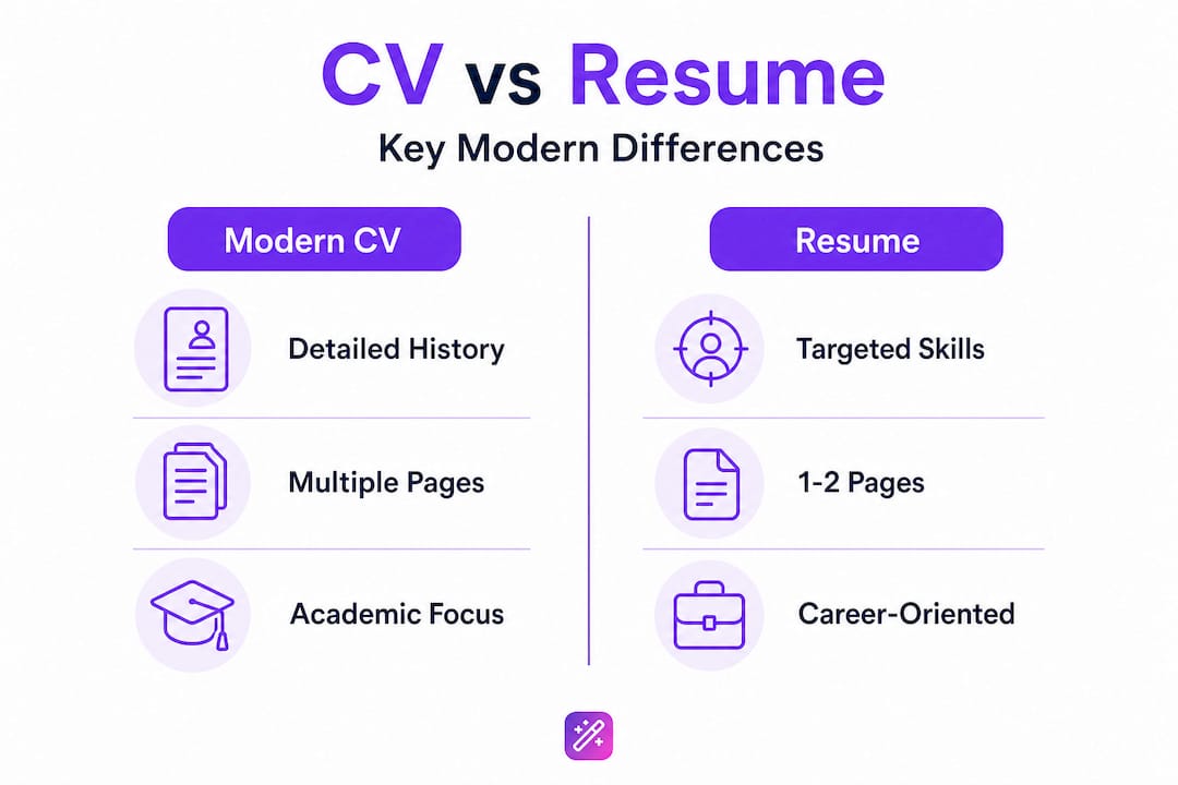 Infographic comparing modern CV and resume differences