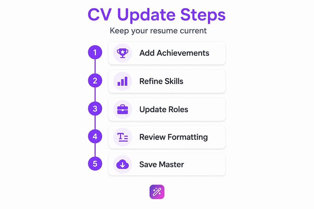 Infographic outlining five essential CV updating steps