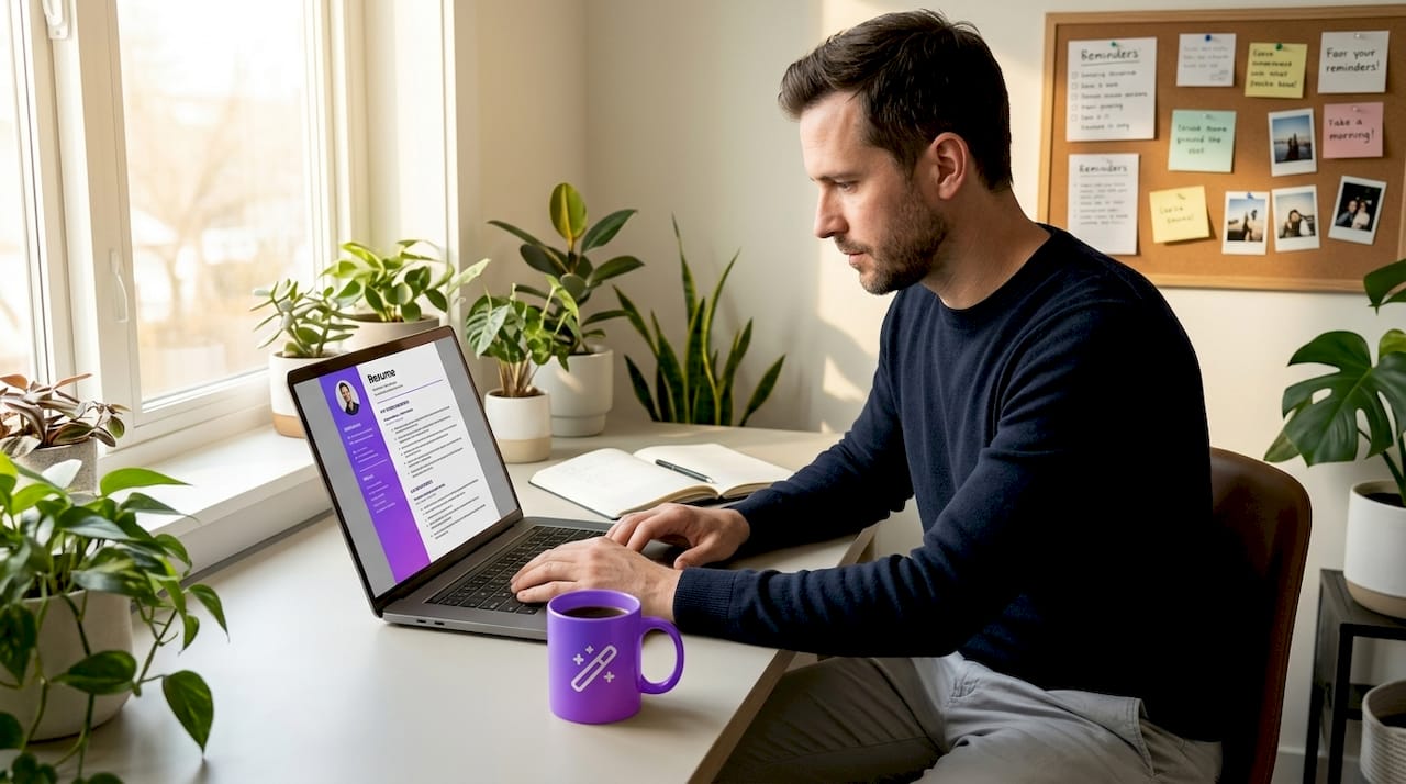 Man tailors resume template in open office