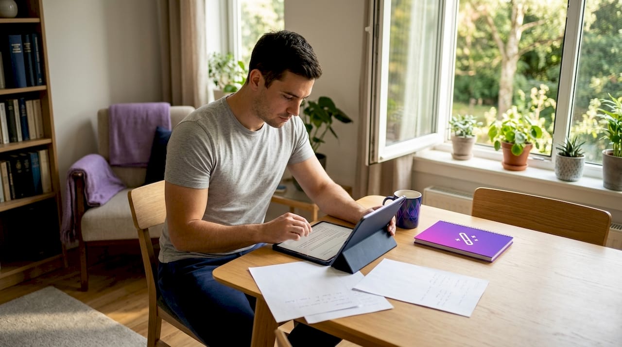Man updating contact info on digital CV