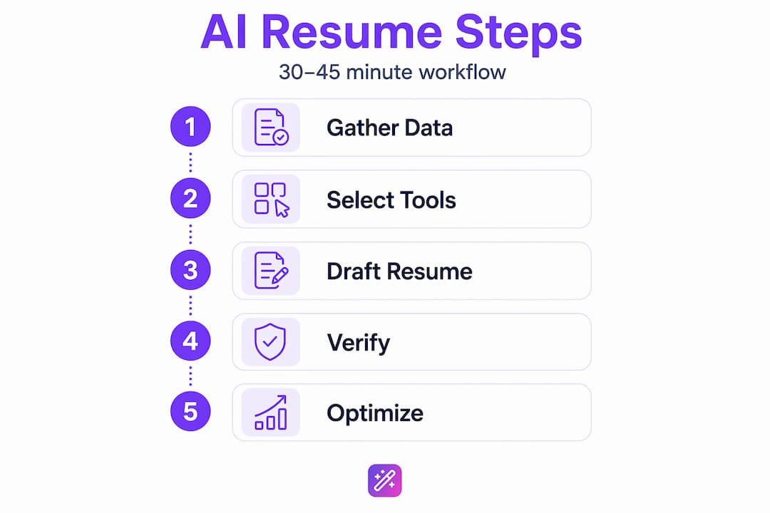 Infographic illustrating the AI resume workflow steps