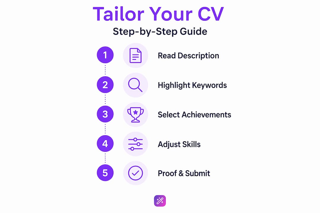 Infographic showing steps for tailoring a CV
