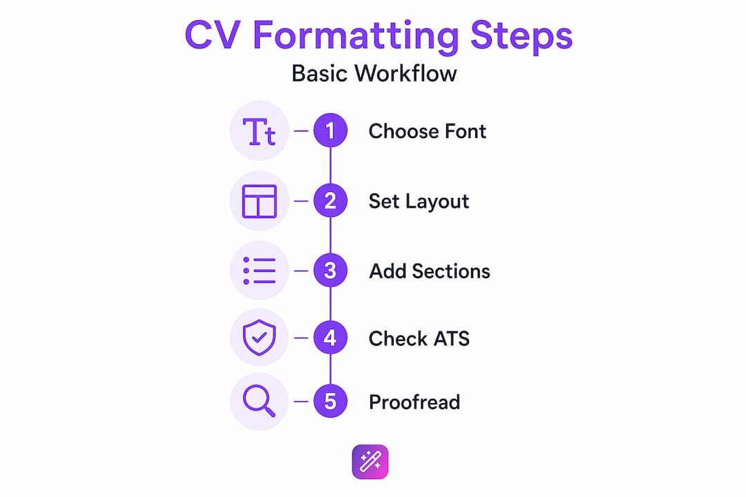 Infographic showing CV formatting process steps