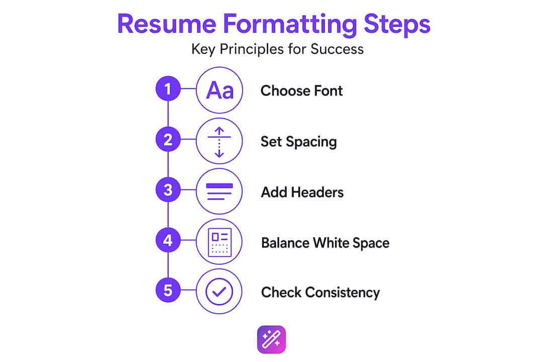 Infographic showing steps for effective resume formatting