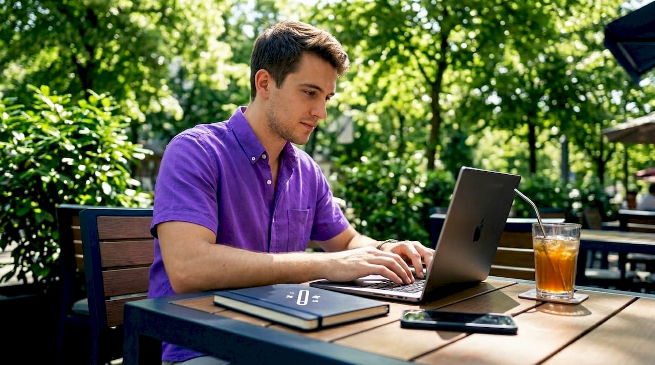 Person organizing documents at kitchen table workspace