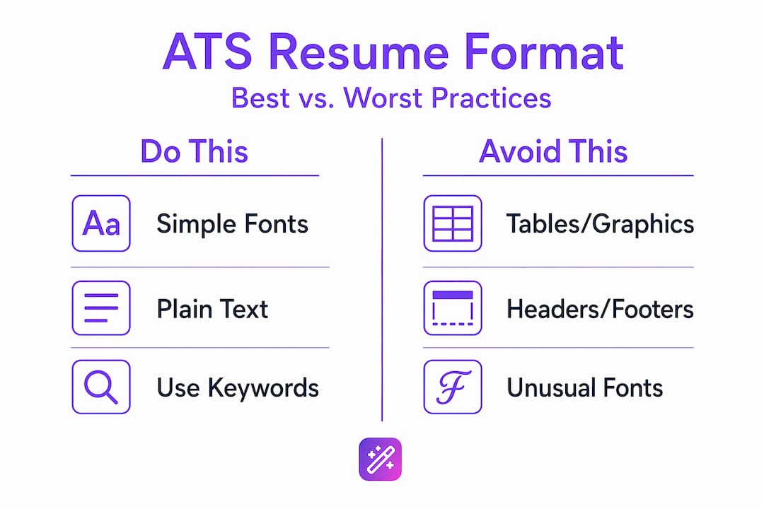 Infographic comparing best and worst ATS resume practices