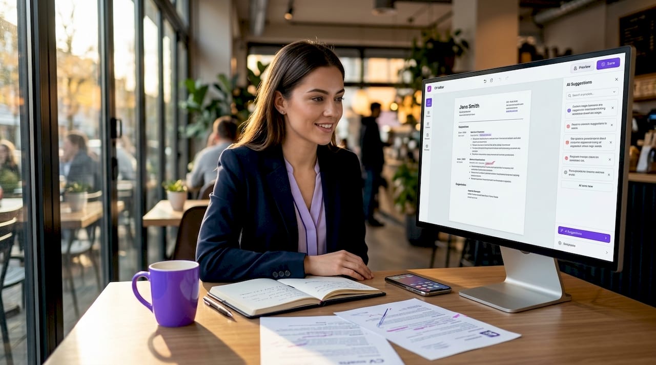 Young professional editing CV in home office