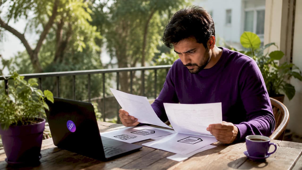 Man comparing resume formats at desk