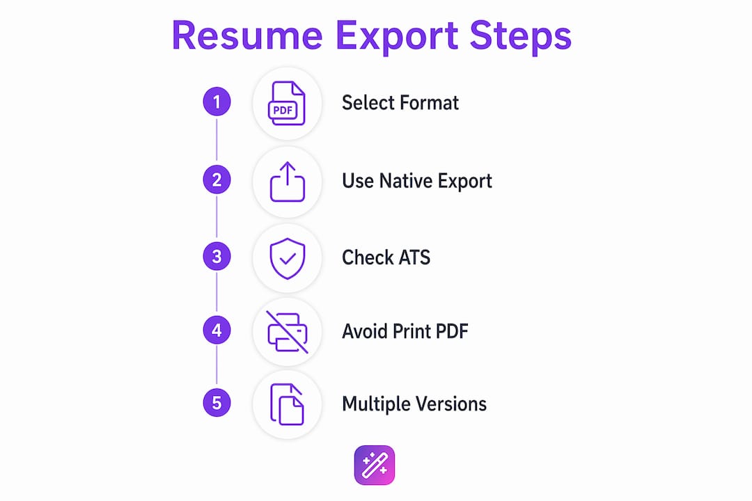 Infographic illustrating resume export steps