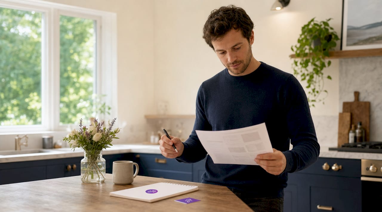 Person reviewing skill-based CV at home desk