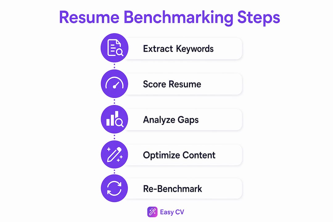 Infographic showing step-by-step resume benchmarking process