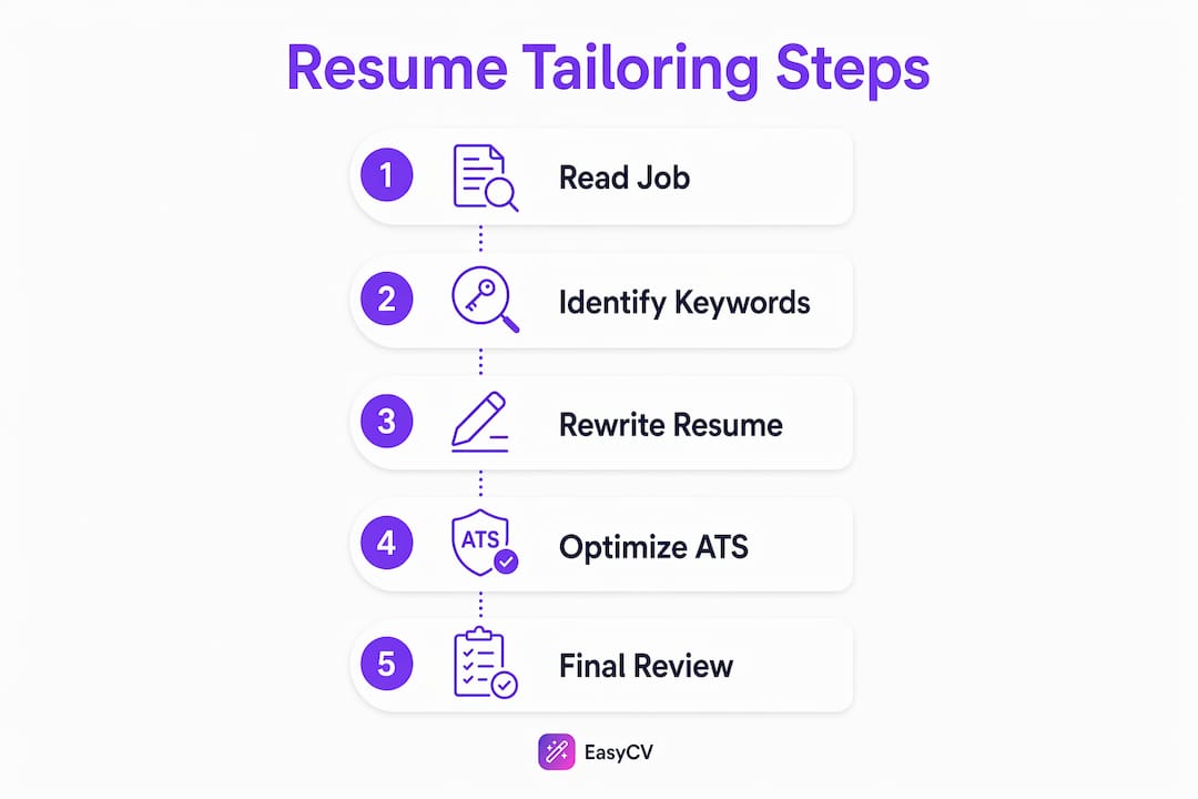 Infographic showing step-by-step resume tailoring process