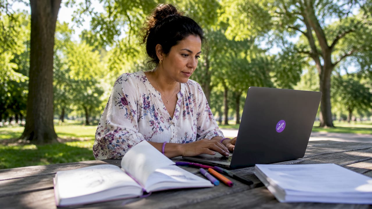 Woman preparing master document for resume