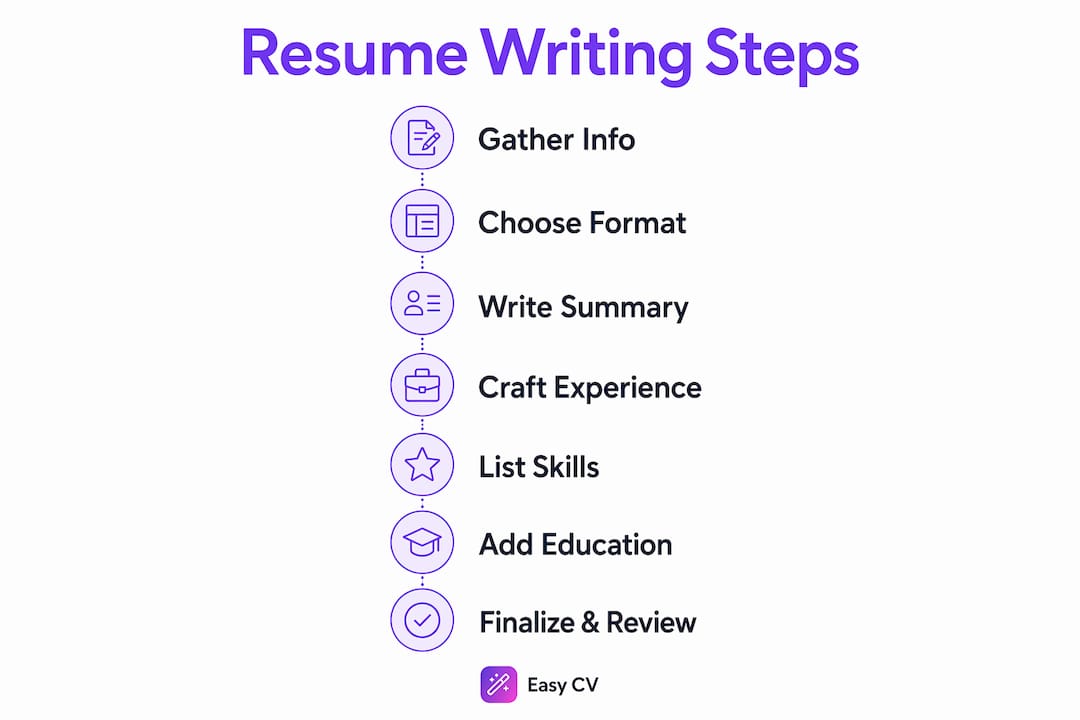 Infographic showing step-by-step resume writing process