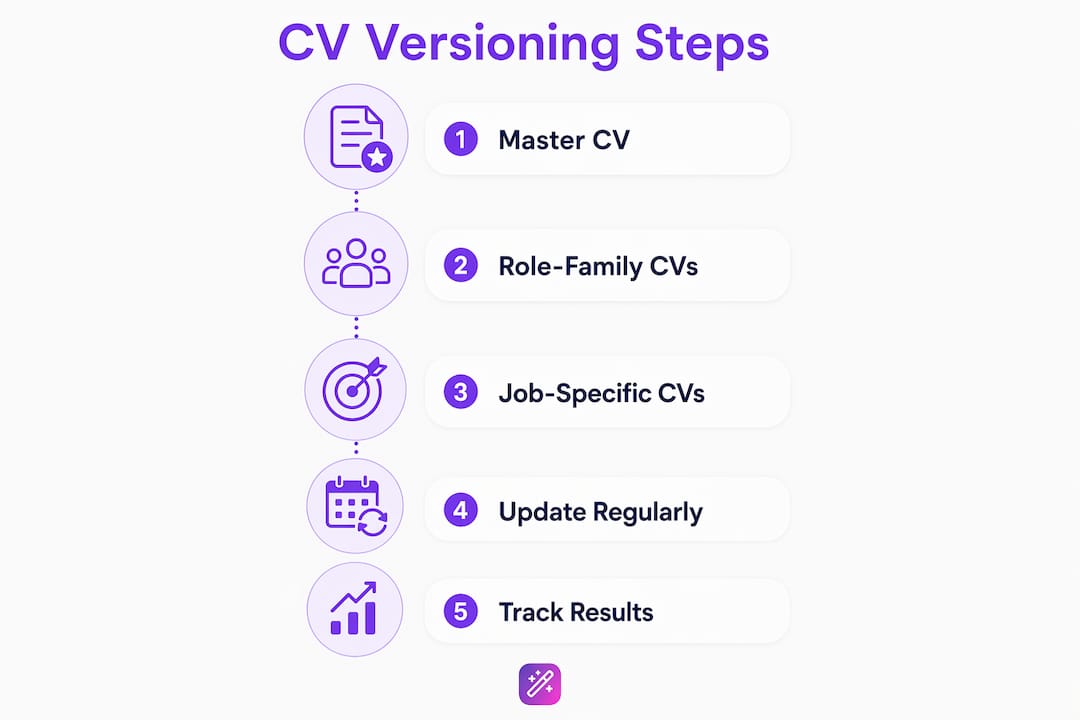 Infographic showing CV versioning process steps