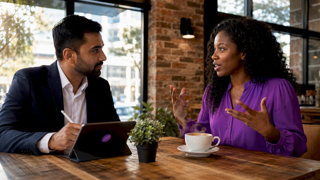 Hiring manager and candidate in interview discussion