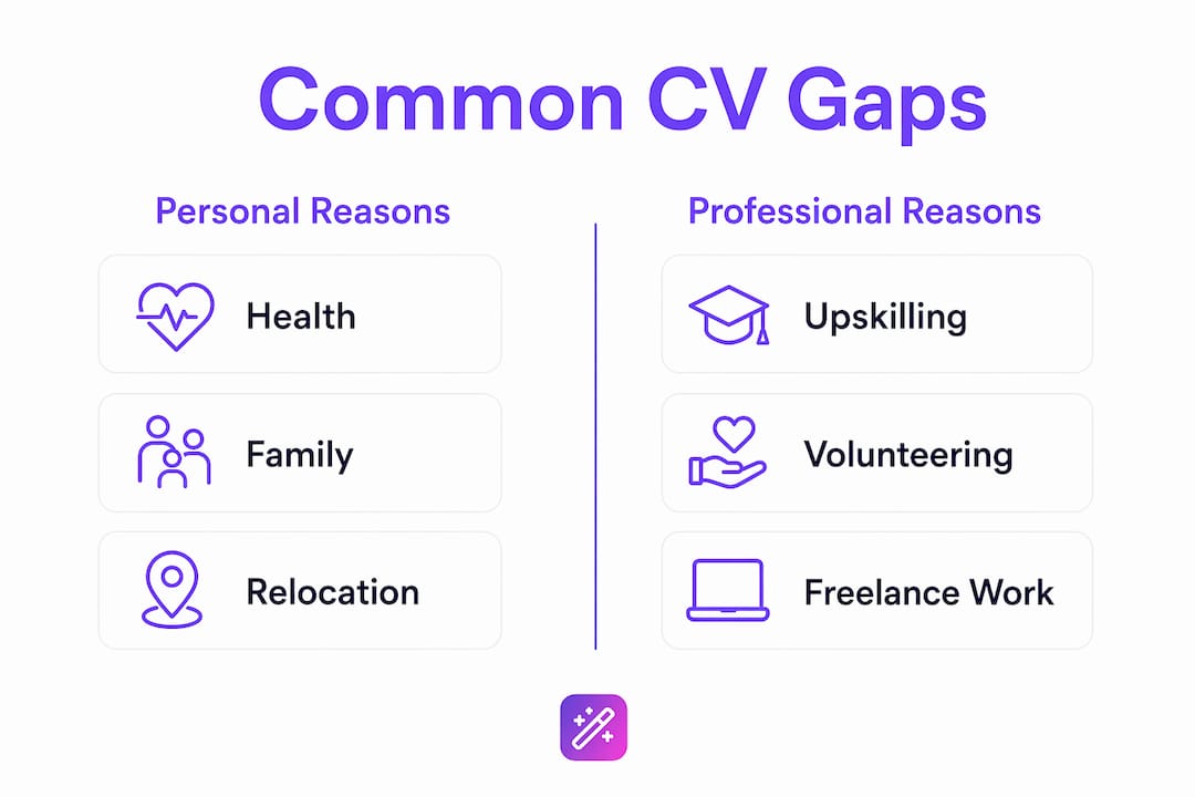 Infographic comparing personal and professional CV gap reasons
