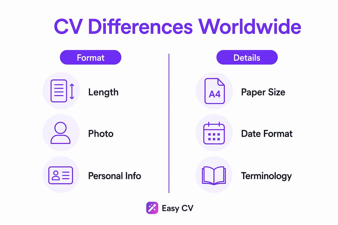 Infographic showing international CV format differences