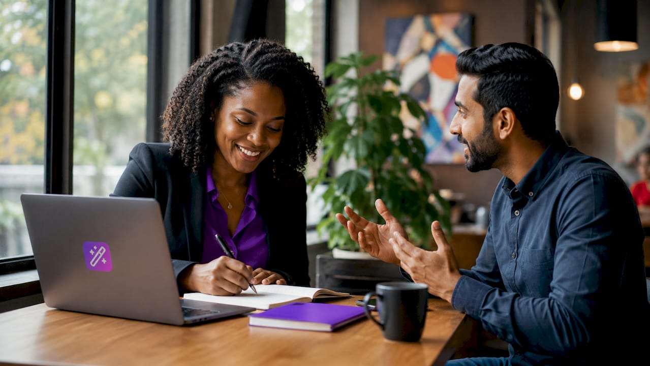 Job seekers discussing networking in office