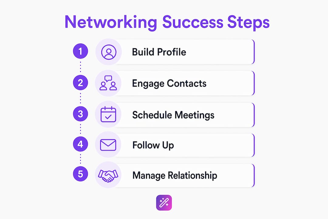 Infographic showing networking success steps