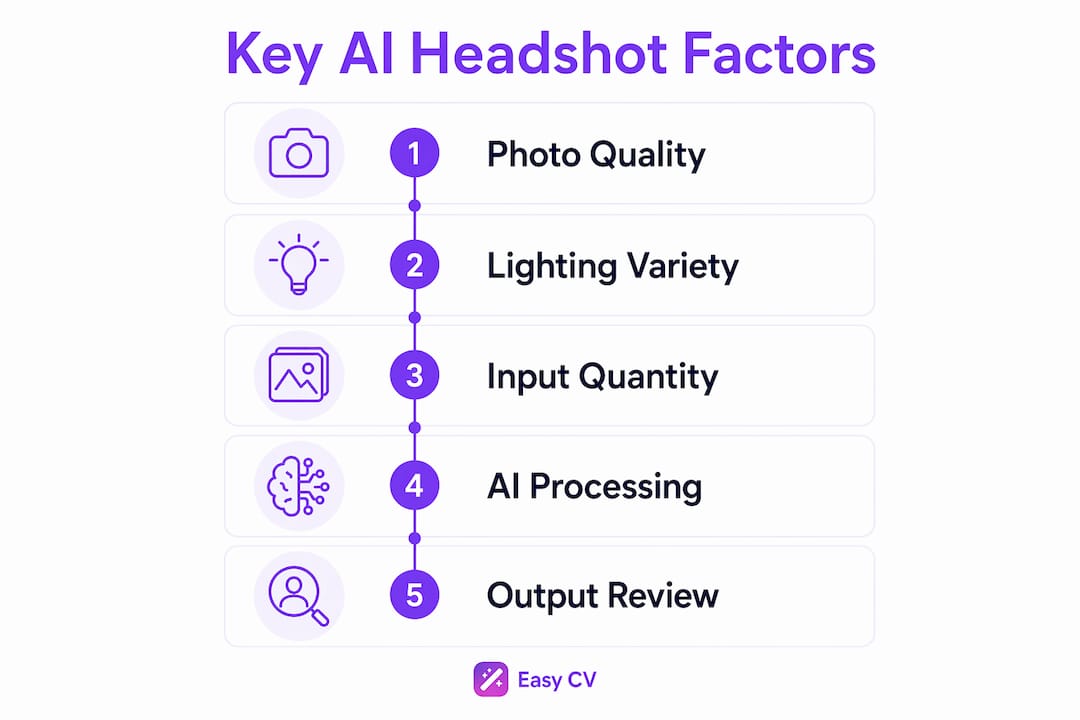 Infographic showing key factors influencing AI headshot quality