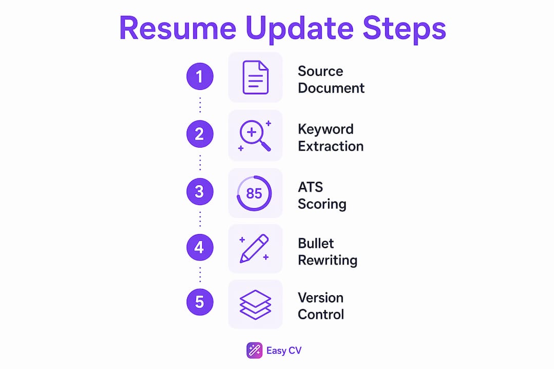 Infographic showing five resume updating workflow steps