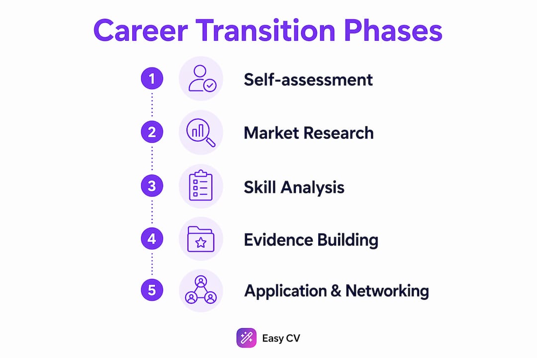 Infographic with career transition workflow steps