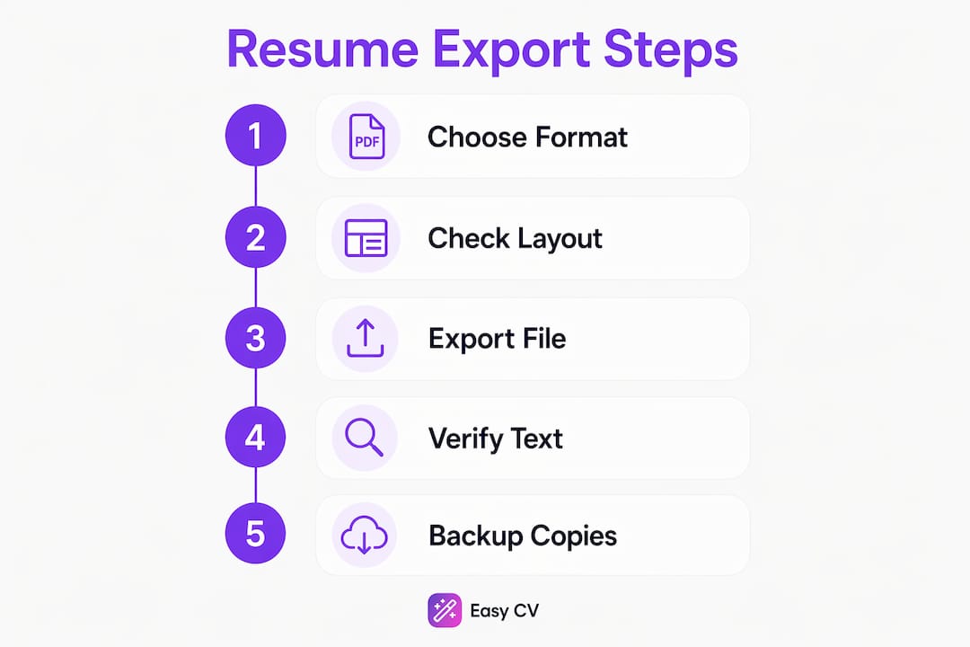 Infographic showing five resume export steps