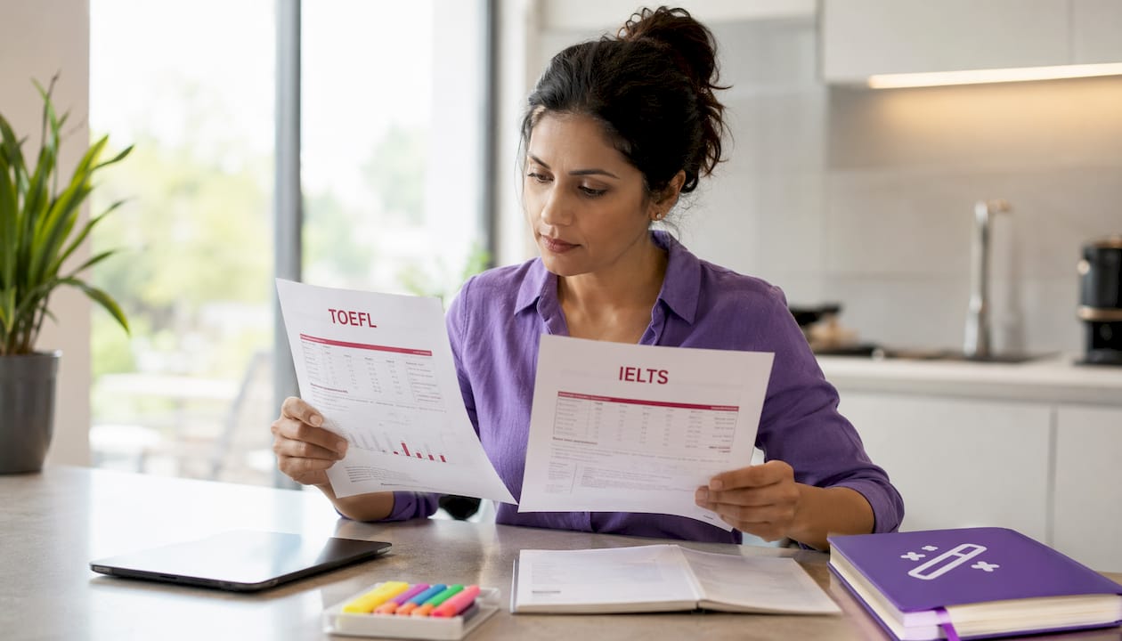 Professional reviewing English test scores