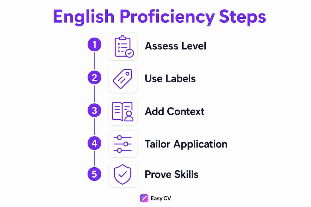 Infographic showing English proficiency steps for resumes