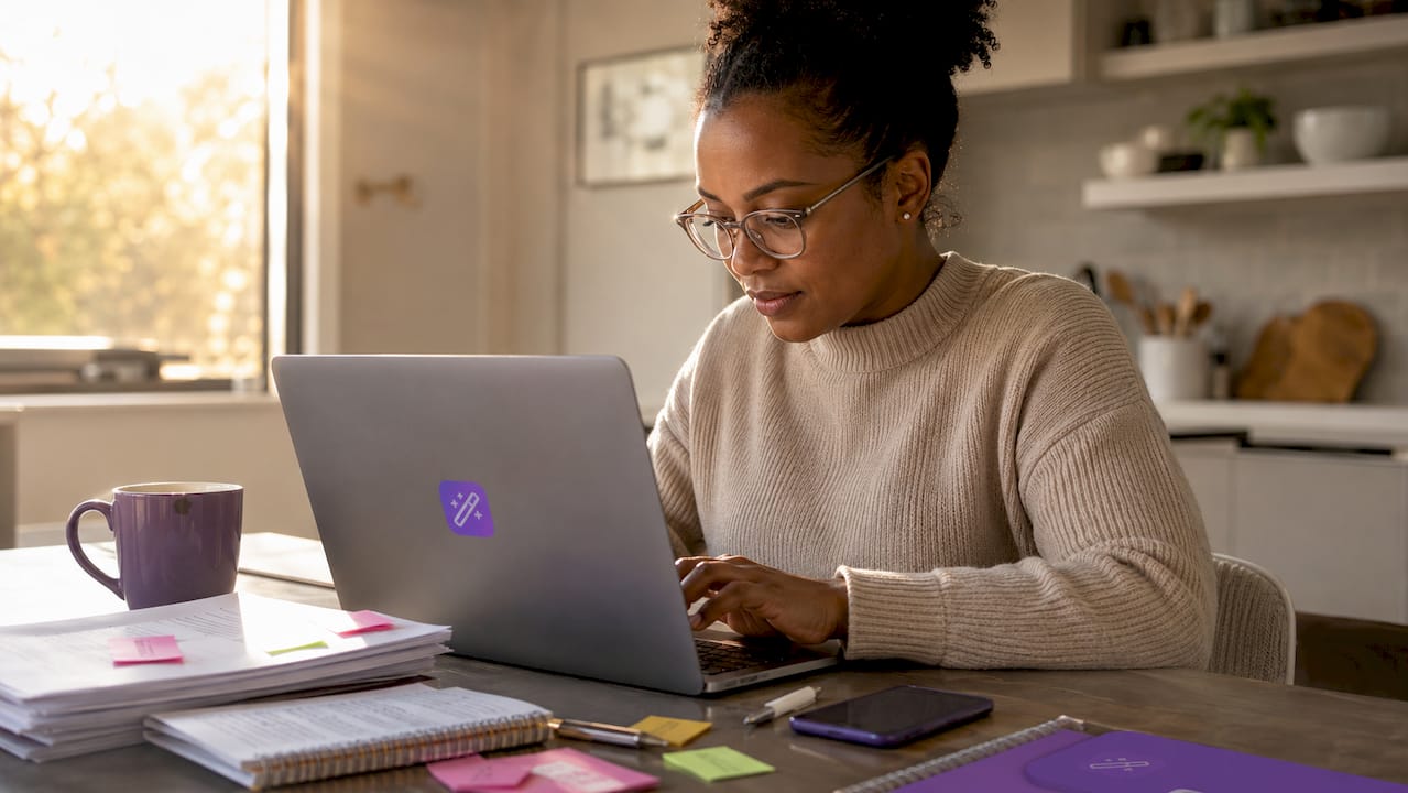 Woman editing cover letter at home desk