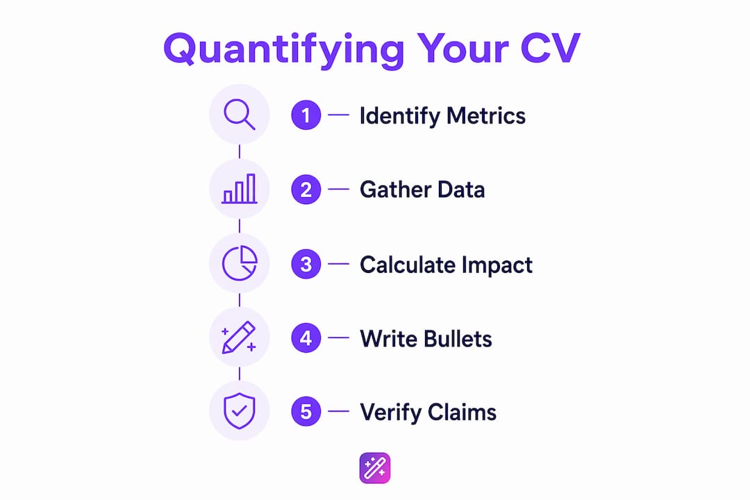 Infographic showing steps to quantify achievements on CV