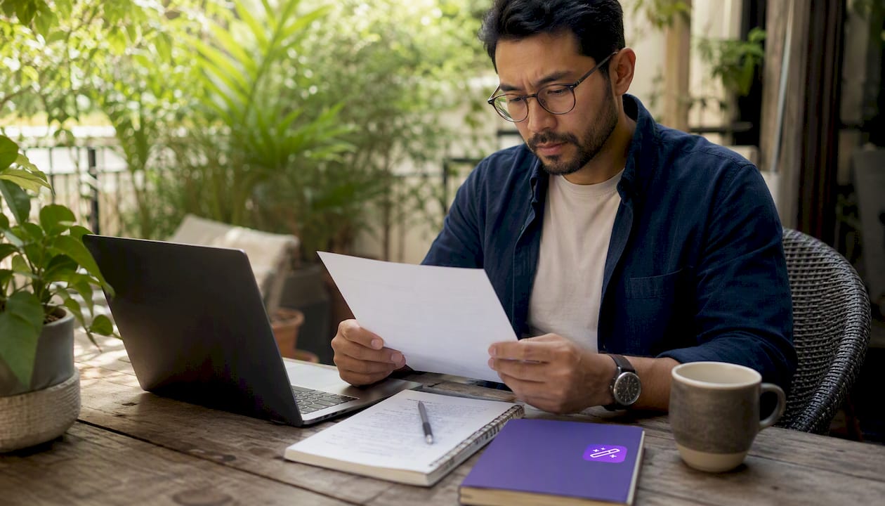 Hiring manager reviewing cover letters at table
