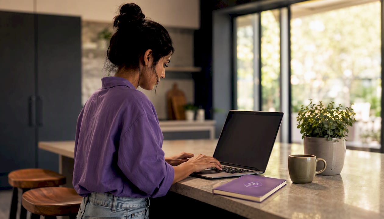 Job seeker typing on laptop at home