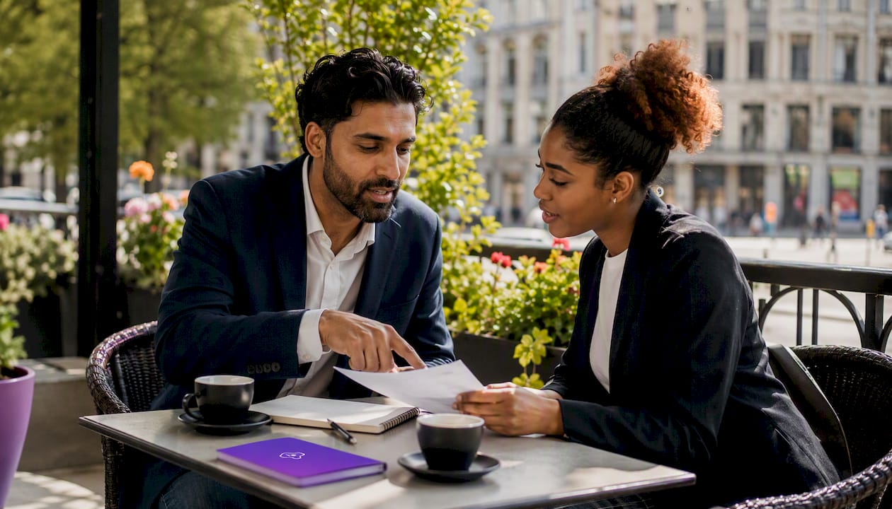 Diverse coworkers reviewing resume content