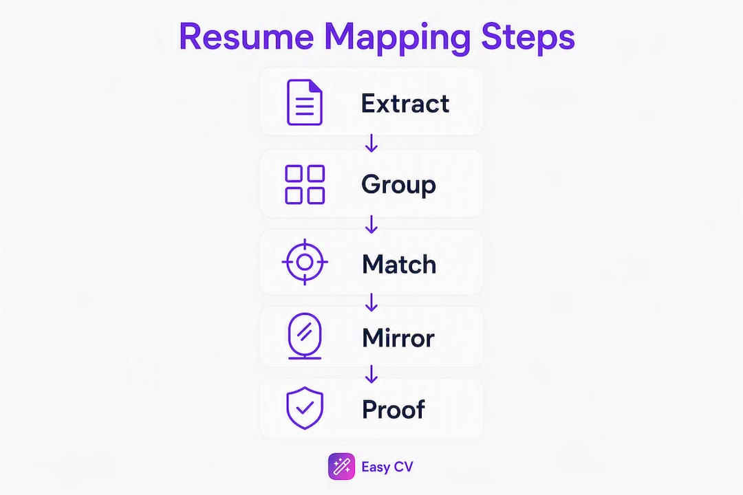 Infographic showing steps to map job description to resume experience