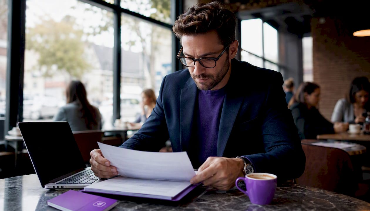 Man formatting cover letter at home office desk