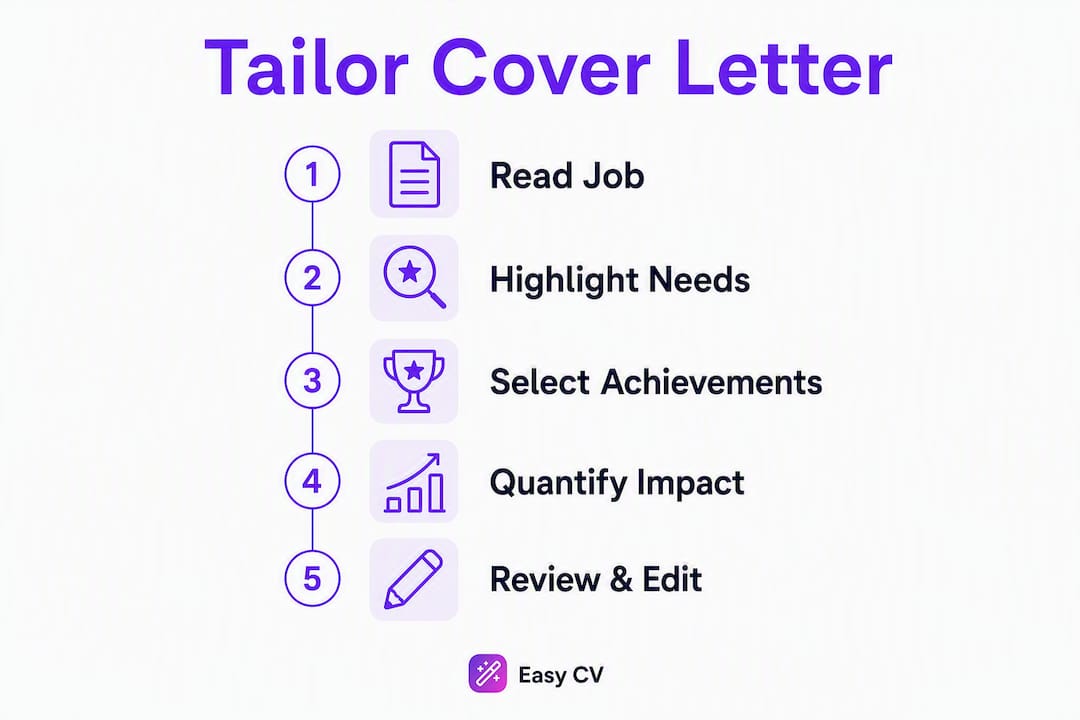Infographic showing steps to tailor a cover letter