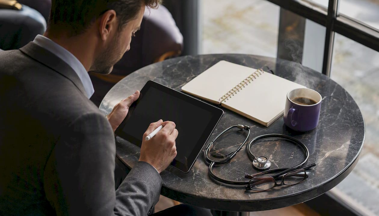 Sales professional planning territory strategy on tablet