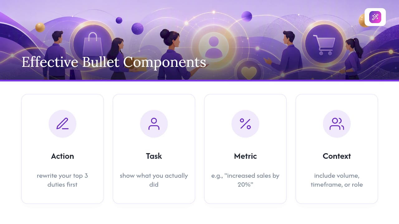 Diagram of sales resume bullet structure and components