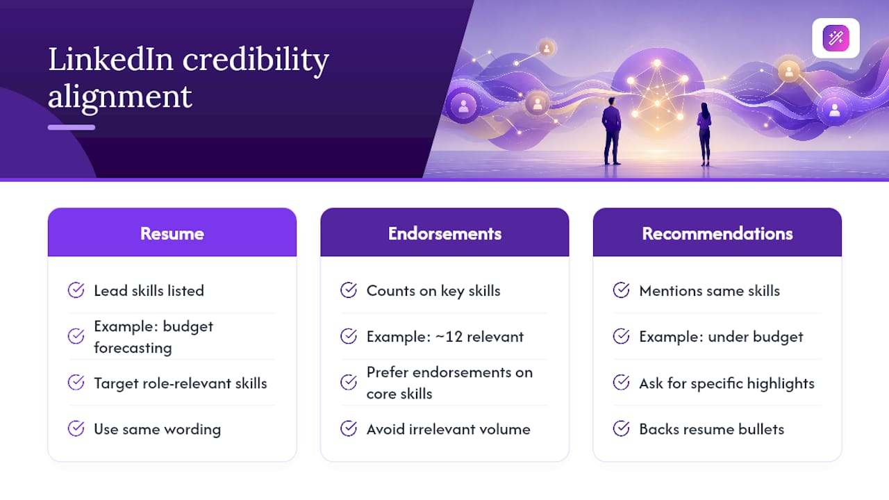 Diagram linking resume skills to LinkedIn endorsements and recommendations