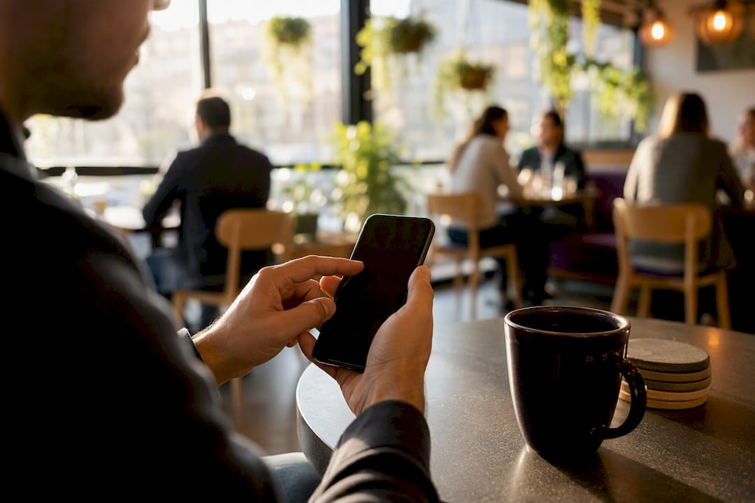 Hands interacting with smartphone in home setting
