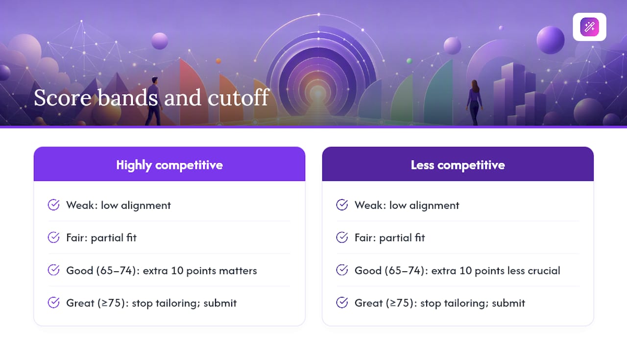 Job match score bands and application threshold