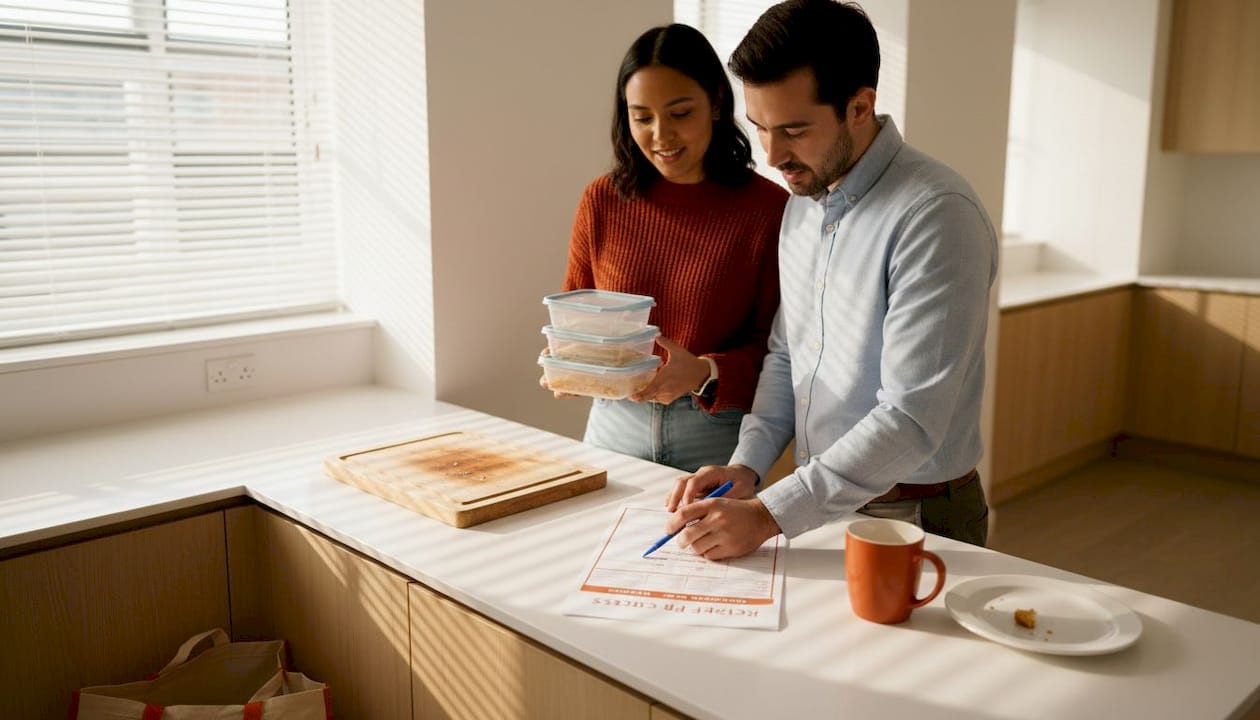 Employees assigning kitchen prep roles in office