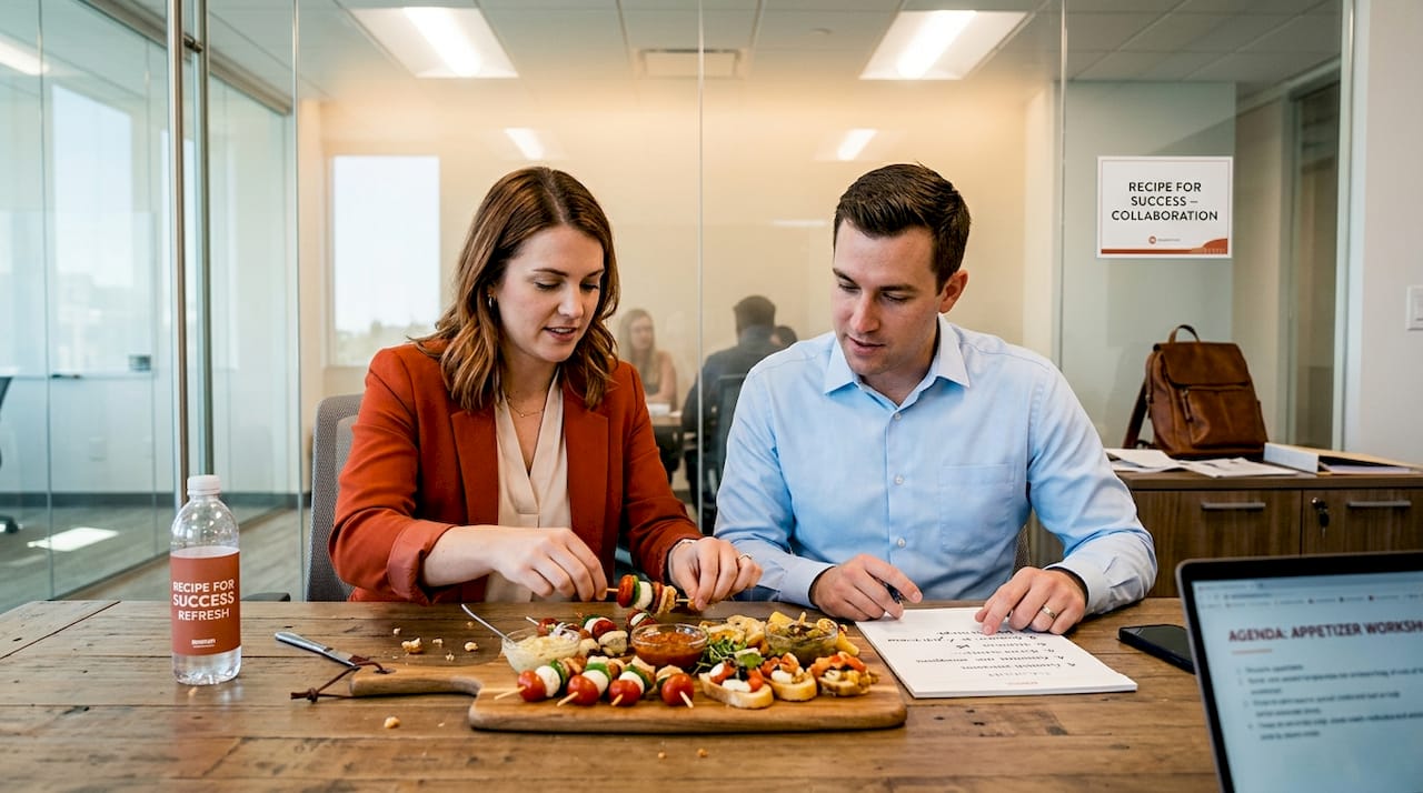 Cross-department team preparing food together