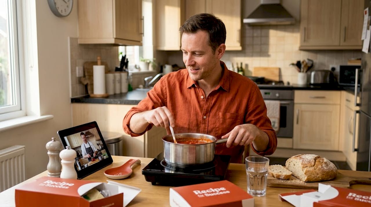 Man attends virtual cooking team event