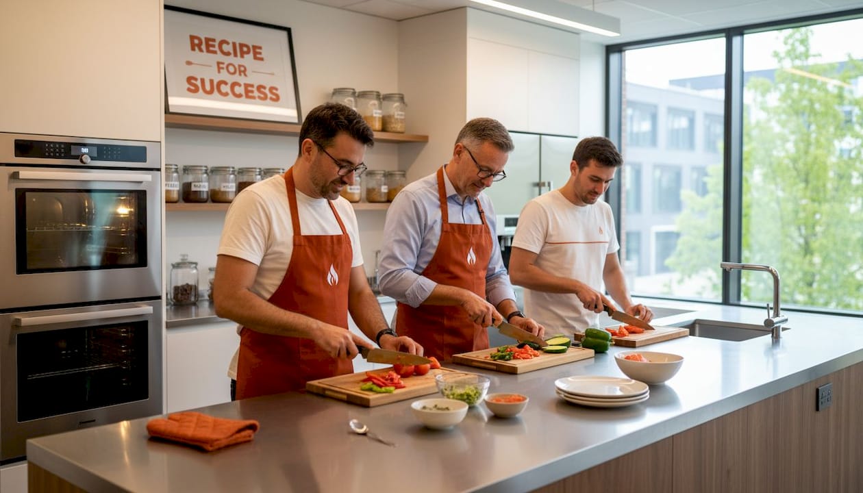 Managers and new hire cooking together