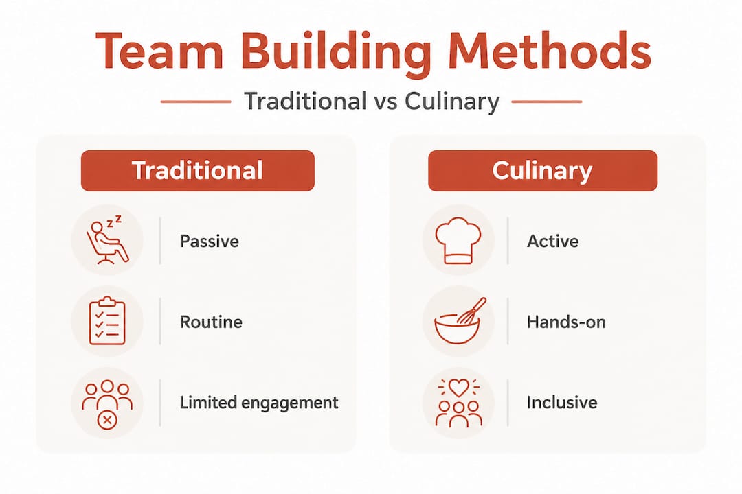 Comparison infographic traditional vs culinary team building